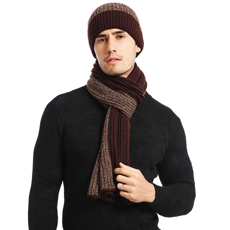 Autumn and Winter Woolen Cap Suit Color Matching Knitted Hat Thickened Scarf Gloves Three-Piece Set - Image 4