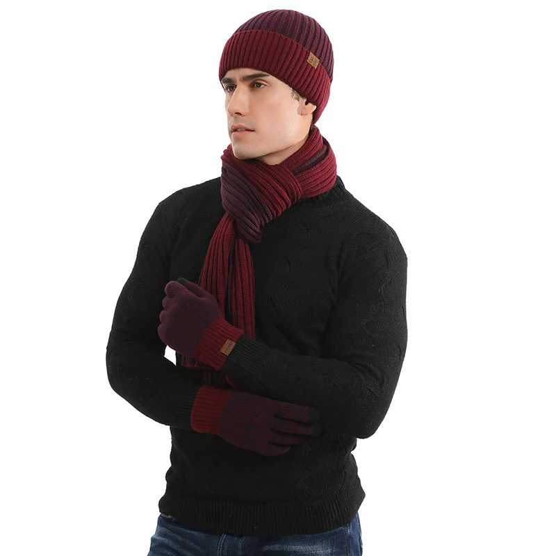 Autumn and Winter Woolen Cap Suit Color Matching Knitted Hat Thickened Scarf Gloves Three-Piece Set - Image 5