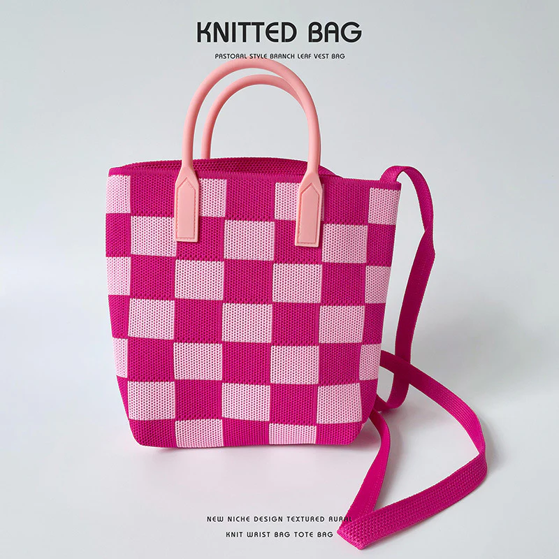 Black and white checkerboard knit tote - Image 10
