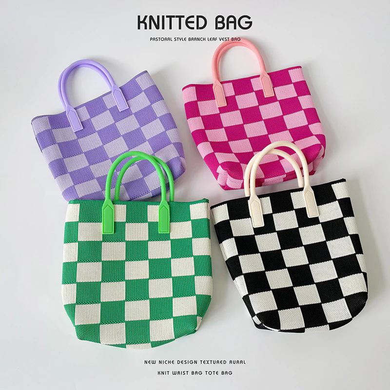 Black and white checkerboard knit tote - Image 5
