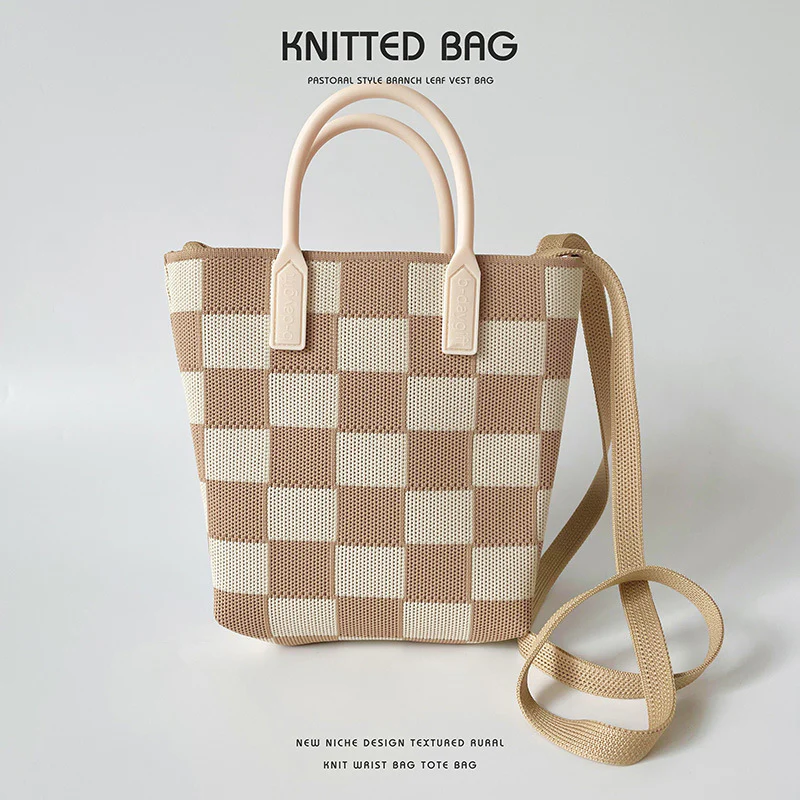 Black and white checkerboard knit tote - Image 9
