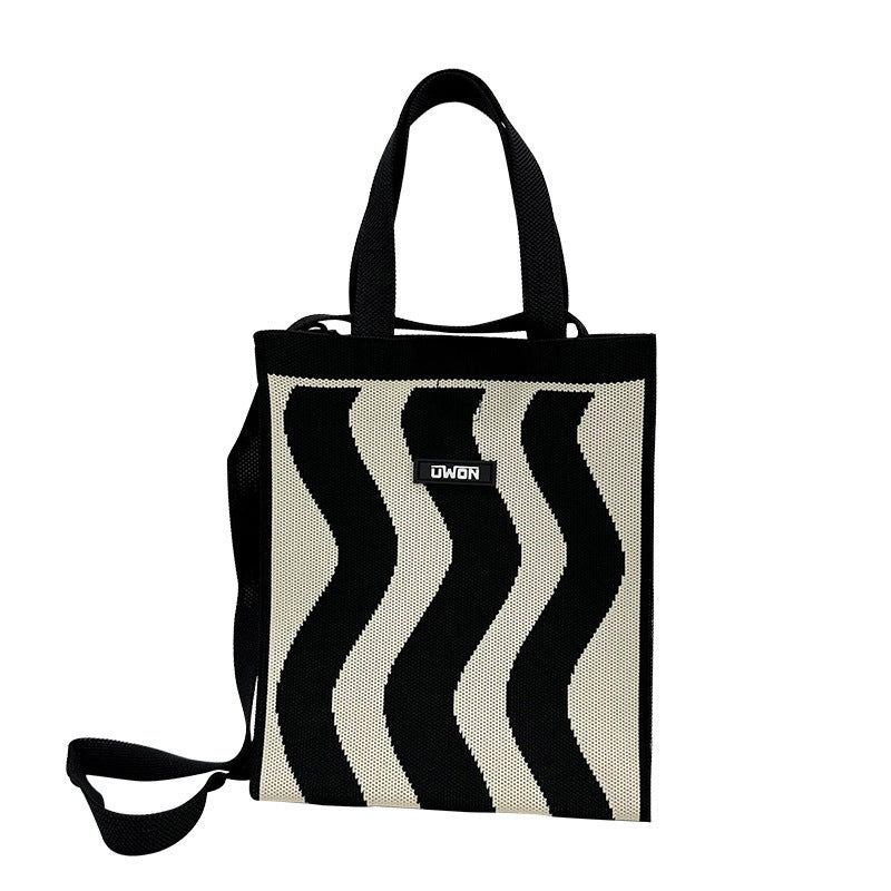 Black and white diamond knitted shoulder bag - Image 6