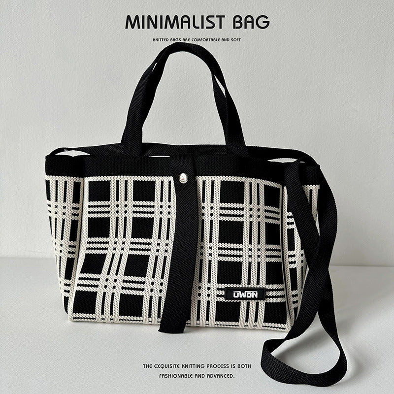 Black and white diamond knitted tote bag - Image 10