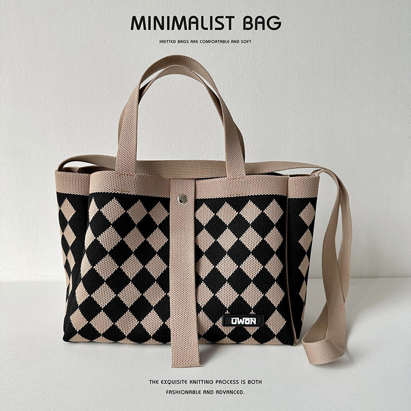 Black and white diamond knitted tote bag - Image 17