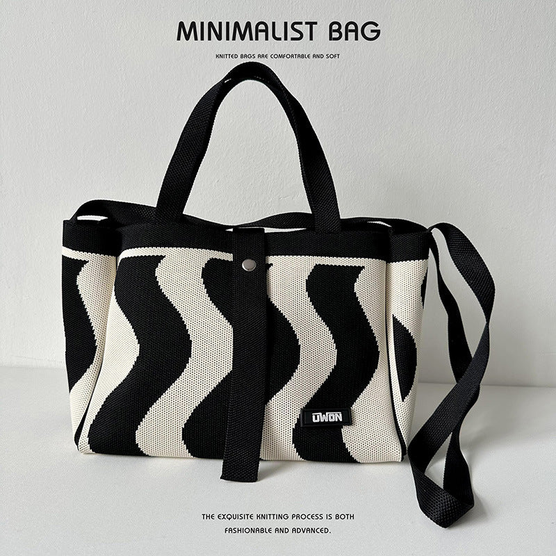 Black and white diamond knitted tote bag - Image 8