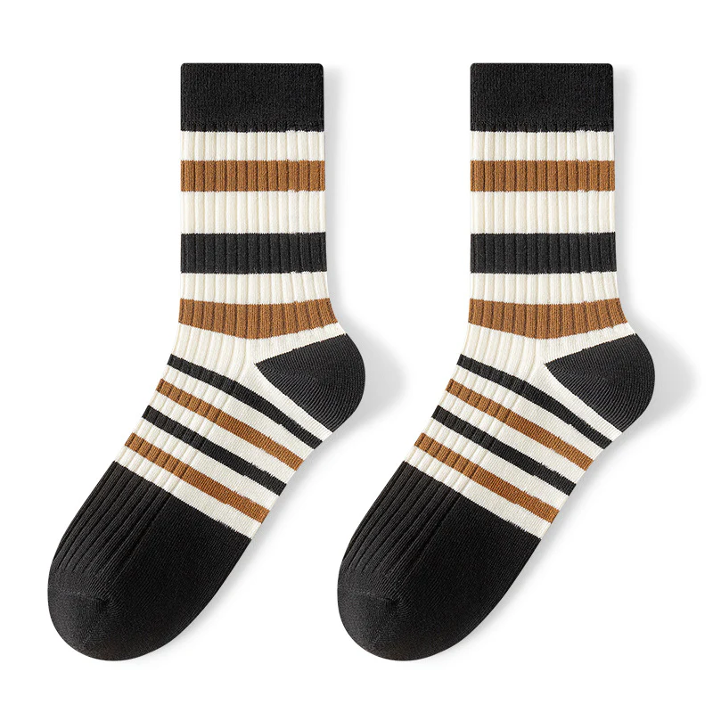 Breathable Sweat Absorbing Men's Mid-Calf Length Sock Striped Colors Retro Socks - Image 3