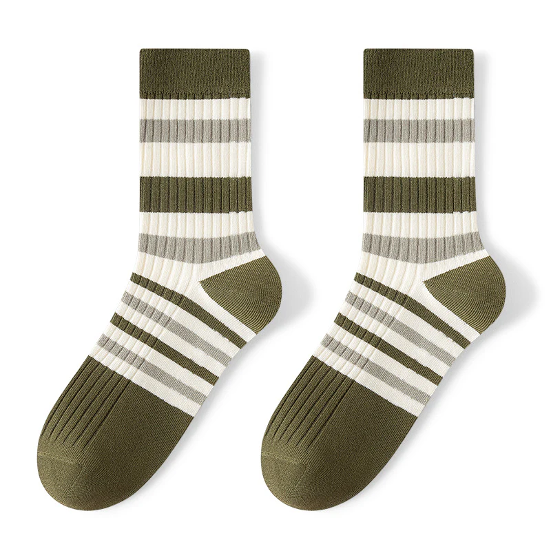 Breathable Sweat Absorbing Men's Mid-Calf Length Sock Striped Colors Retro Socks - Image 5