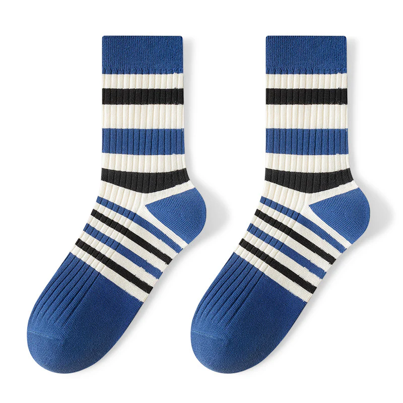 Breathable Sweat Absorbing Men's Mid-Calf Length Sock Striped Colors Retro Socks - Image 6