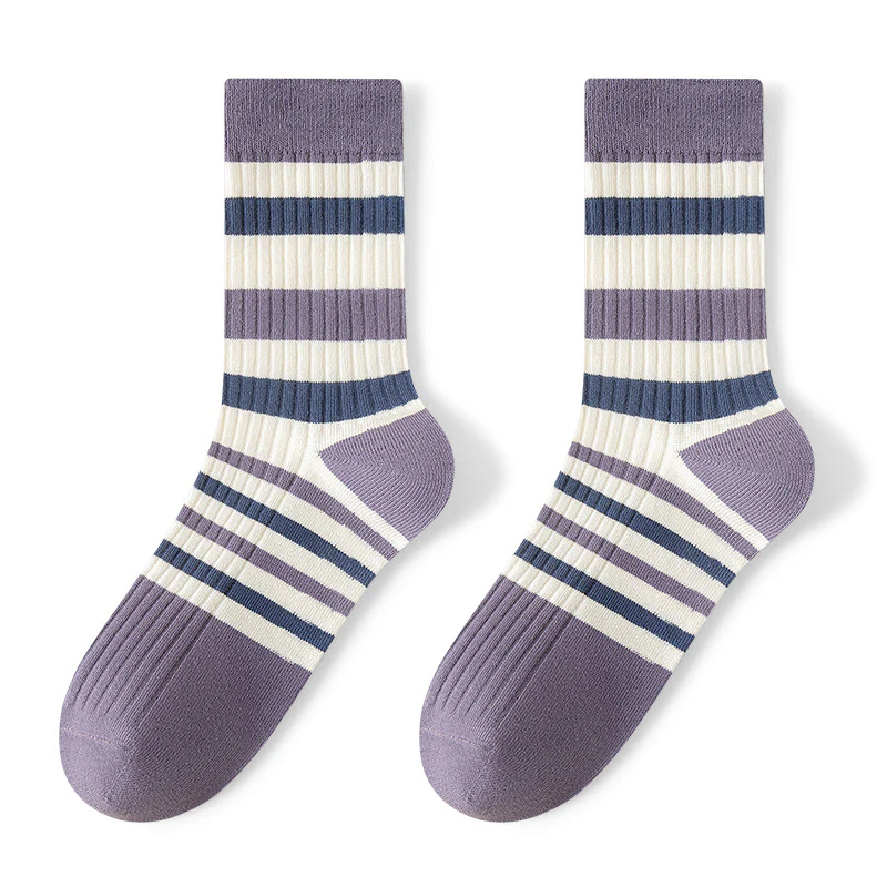 Breathable Sweat Absorbing Men's Mid-Calf Length Sock Striped Colors Retro Socks - Image 7