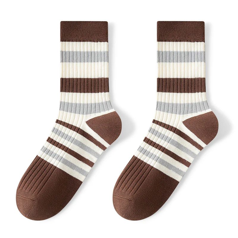 Breathable Sweat Absorbing Men's Mid-Calf Length Sock Striped Colors Retro Socks - Image 8
