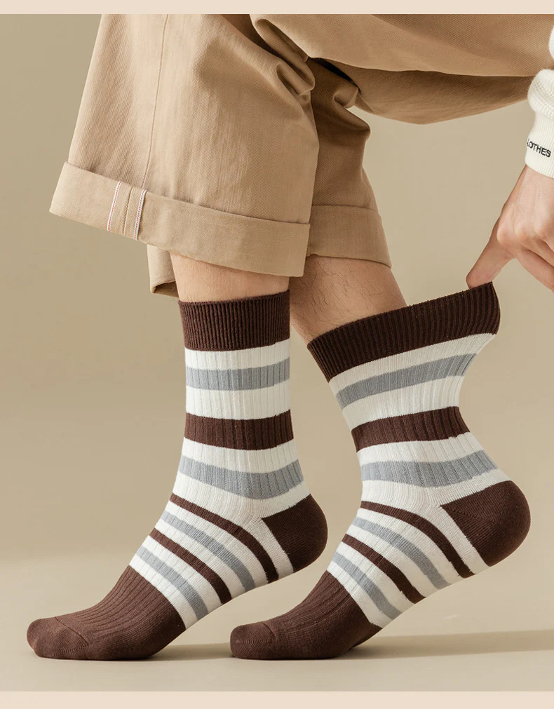 Breathable Sweat Absorbing Men's Mid-Calf Length Sock Striped Colors Retro Socks - Image 9