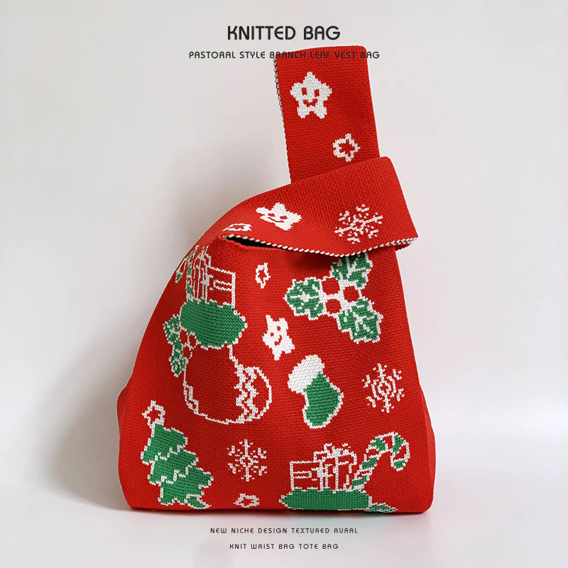 Christmas Gift Bag Knitted Vest Bag Handbag - Image 10