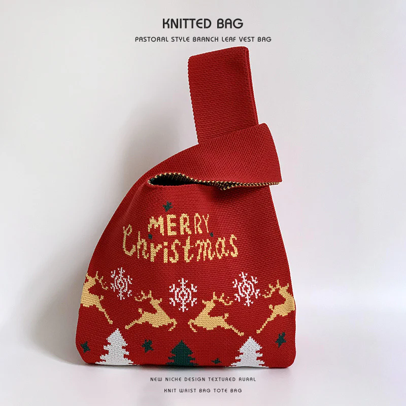 Christmas Gift Bag Knitted Vest Bag Handbag - Image 12
