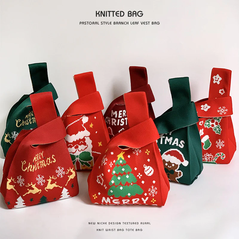 Christmas Gift Bag Knitted Vest Bag Handbag - Image 3