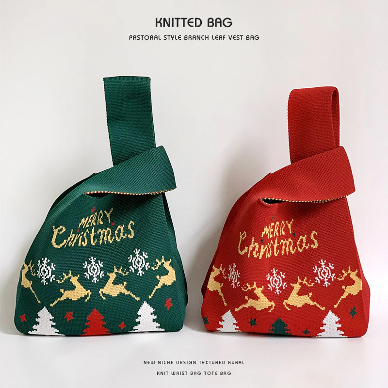 Christmas Gift Bag Knitted Vest Bag Handbag - Image 4