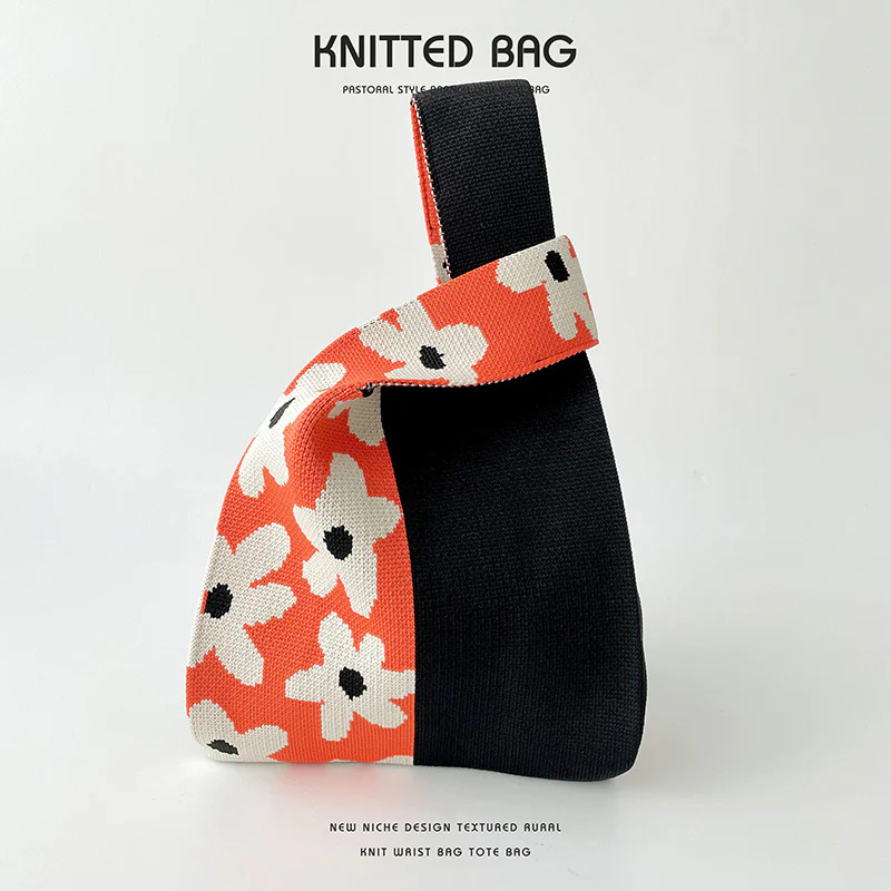 Colorblock Floral Knitted Tote Bag - Image 7