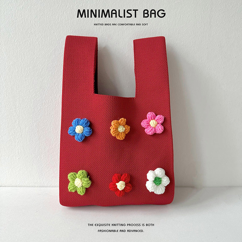 Colorful flower knitted shoulder bag handbag knitted bag - Image 9