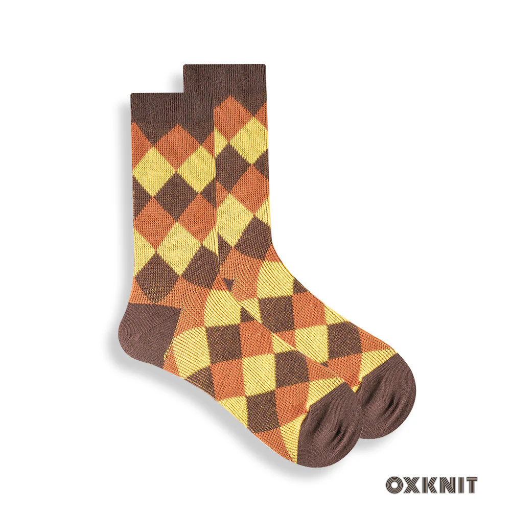Combed Cotton Tube Socks Retro Diamond Lattice Trendy Stockings - Image 11