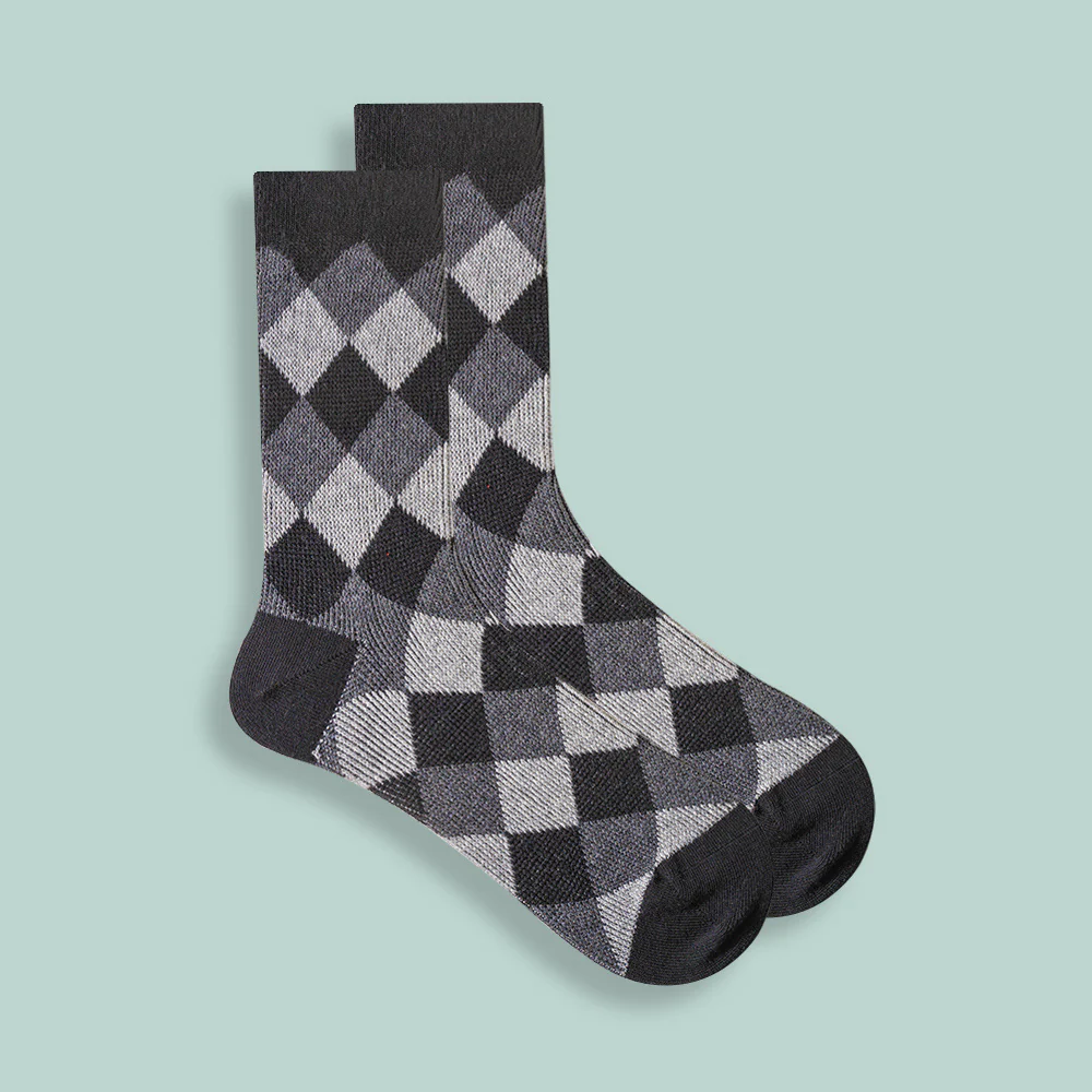 Combed Cotton Tube Socks Retro Diamond Lattice Trendy Stockings - Image 2