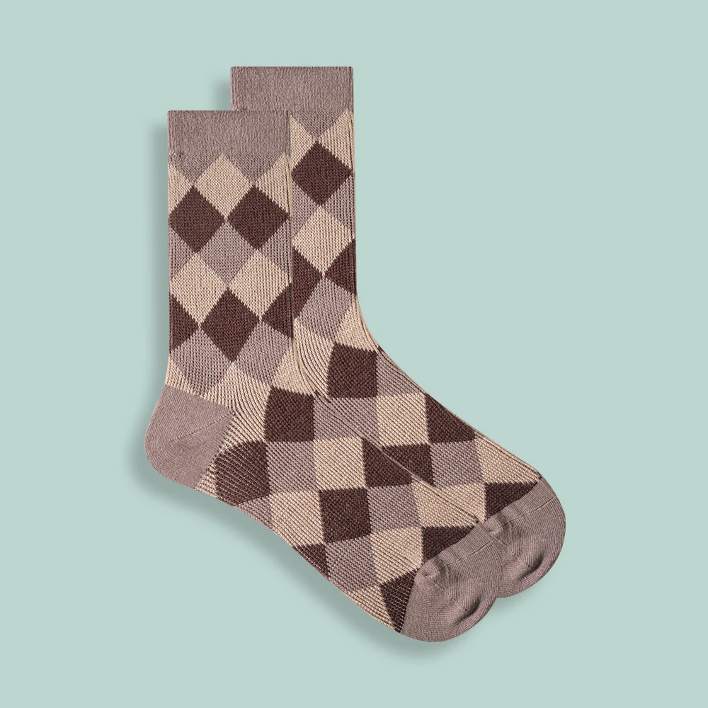 Combed Cotton Tube Socks Retro Diamond Lattice Trendy Stockings - Image 4