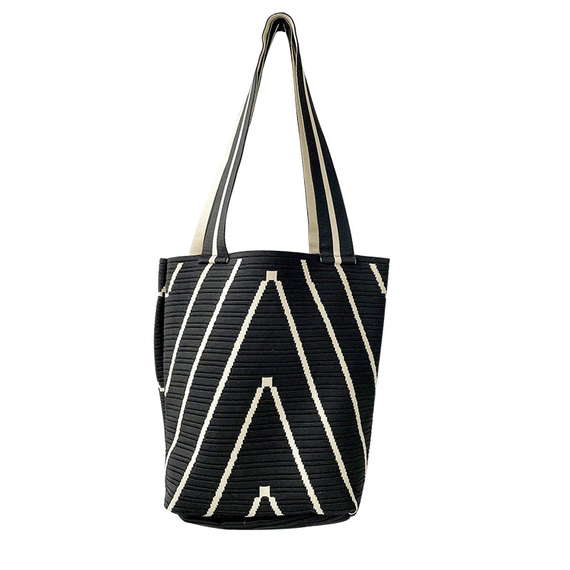 Corrugated double-face knitted shoulder bag handbag knitted bag - Image 6