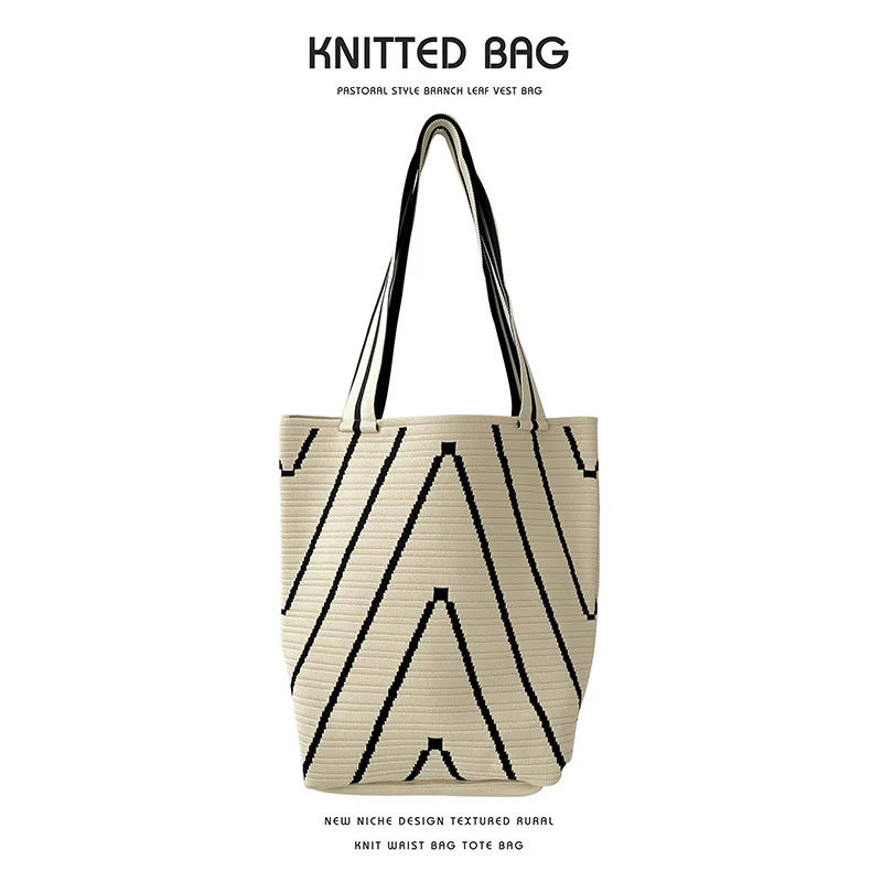 Corrugated double-face knitted shoulder bag handbag knitted bag - Image 8