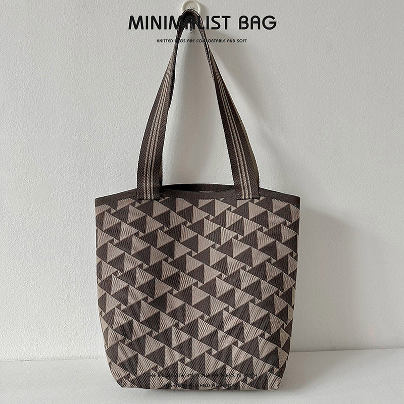 Diamond Plaid Large Capacity Shoulder Bag Knitted Handbag - Image 21