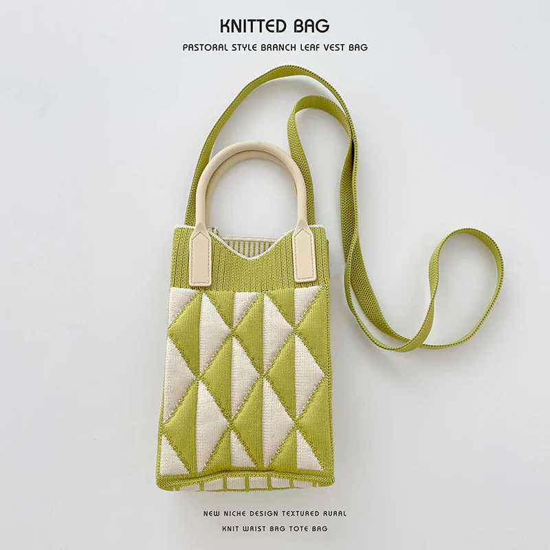 Geometric diamond mini mobile phone bag shoulder crossbody knitted bag - Image 10