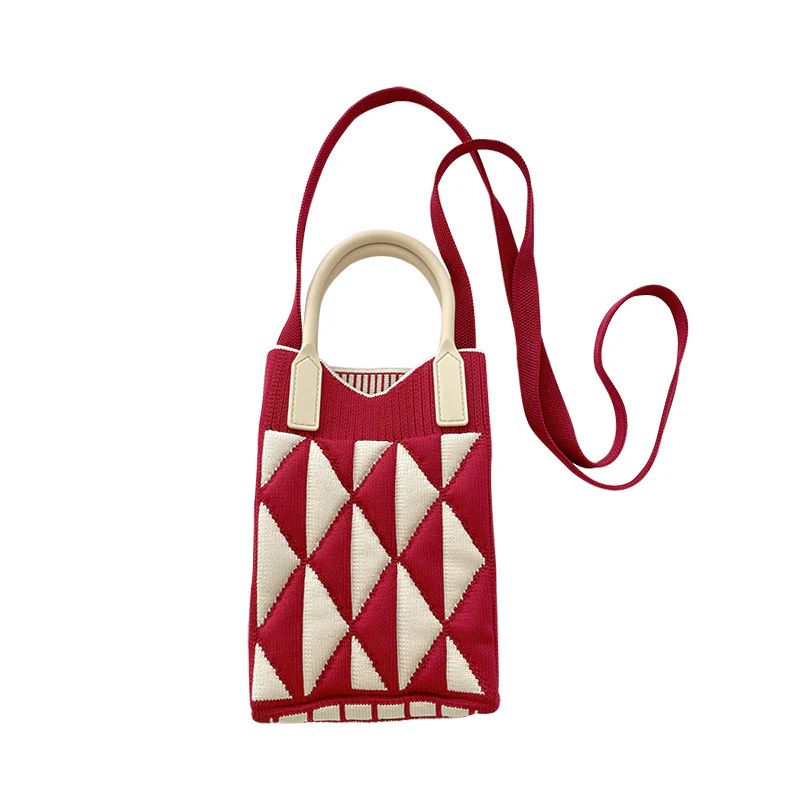 Geometric diamond mini mobile phone bag shoulder crossbody knitted bag - Image 6