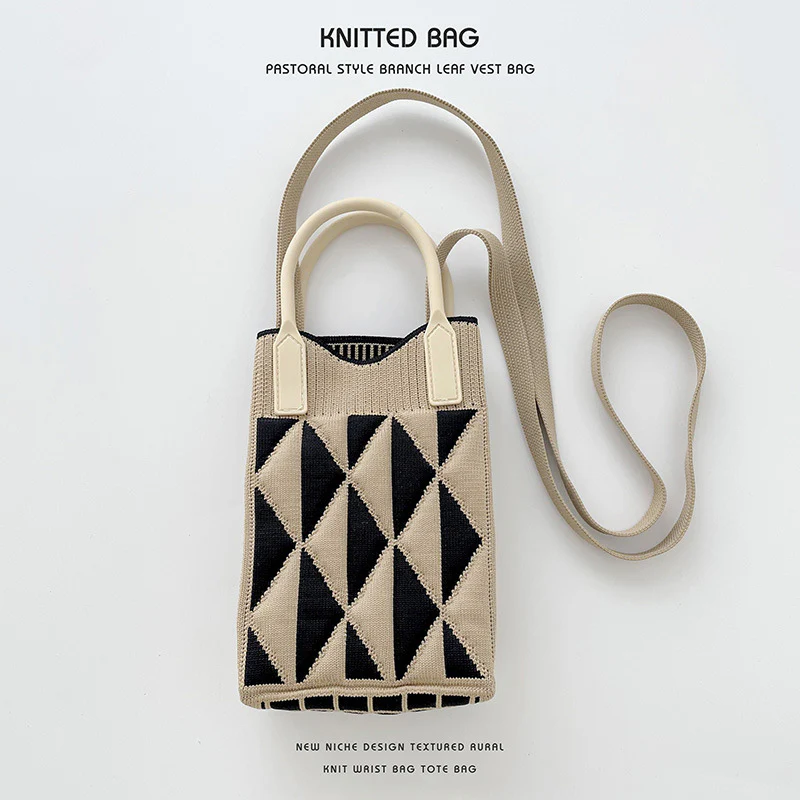 Geometric diamond mini mobile phone bag shoulder crossbody knitted bag - Image 8