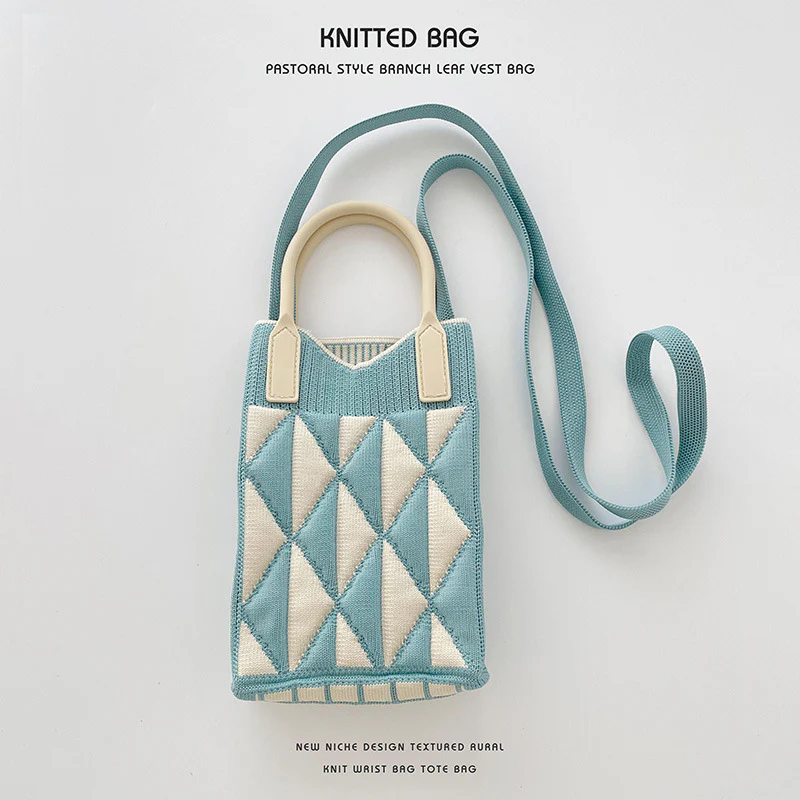 Geometric diamond mini mobile phone bag shoulder crossbody knitted bag - Image 9