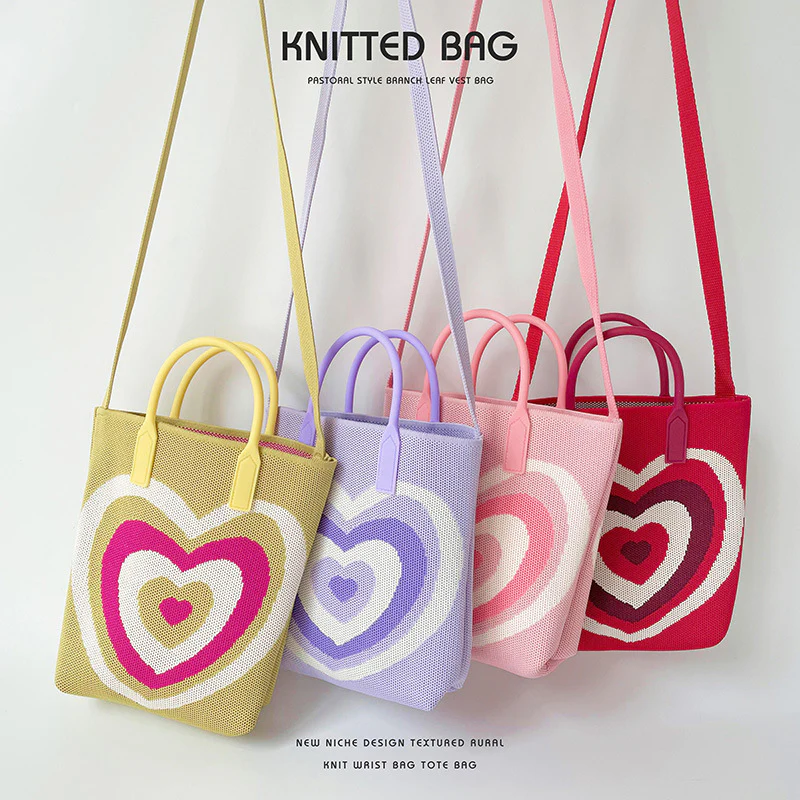 Gradient Heart Knitted Shoulder Bag Crossbody Bag - Image 3