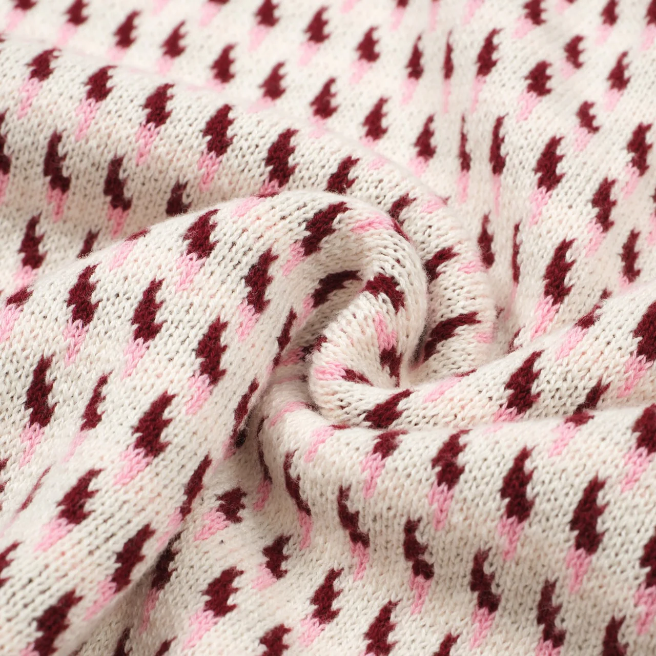 Men's 60s Cream Knit Polo Shirt – Burgundy Micro Pattern Retro Style - Image 7
