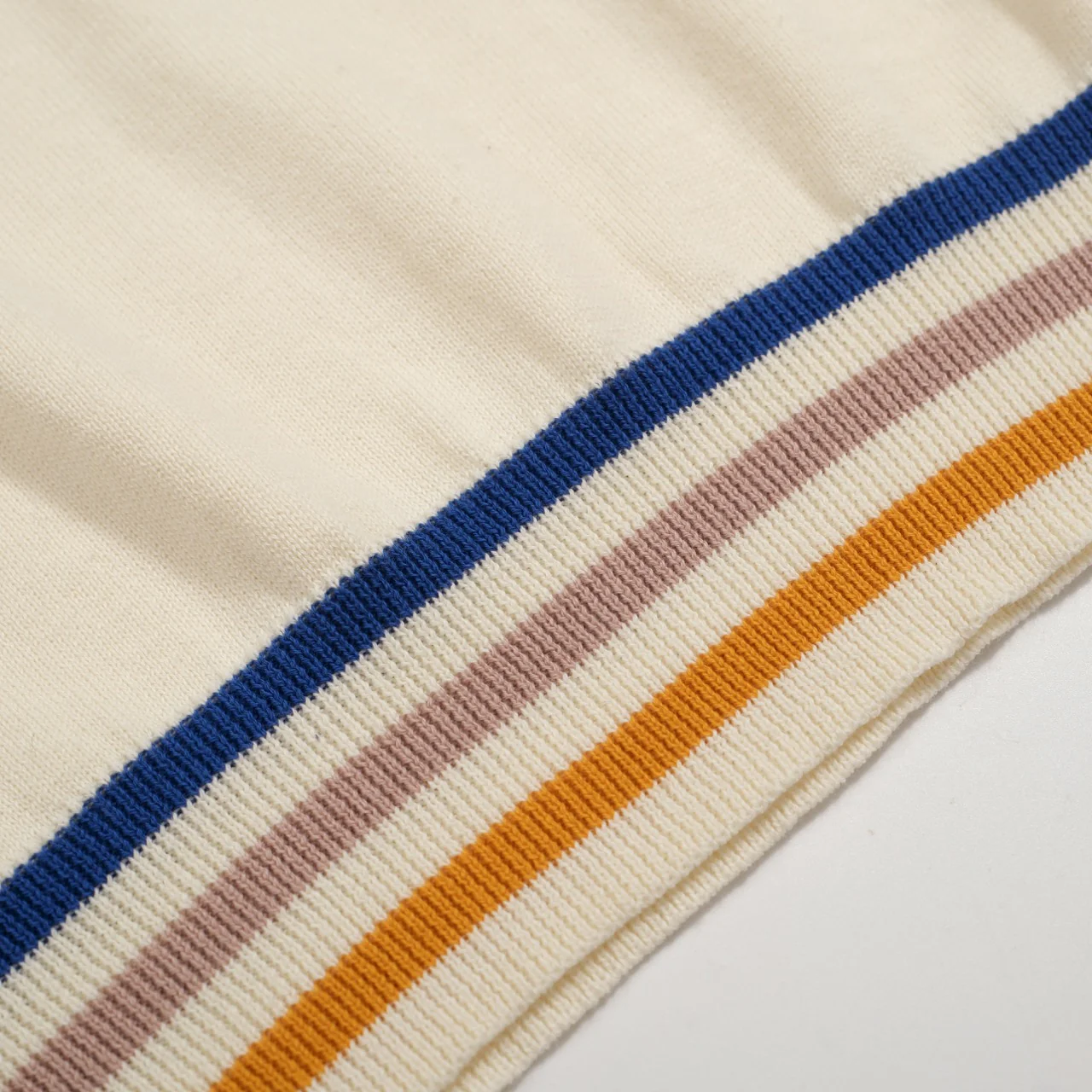 Men's 60s Mod Cream Knit Polo – Multicolor Tipped Trim - Image 7