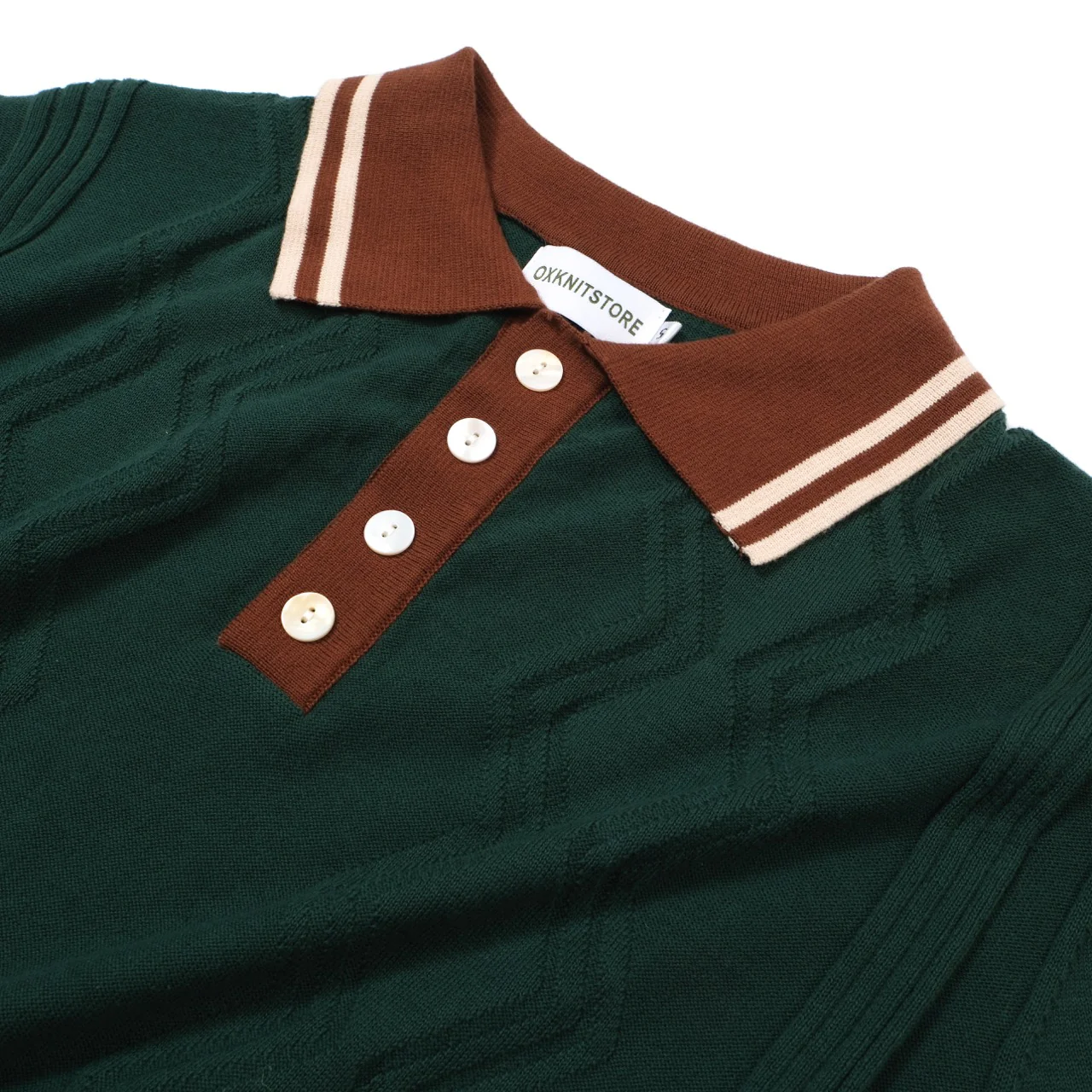 Men's 60s Green Knit Polo Shirt – Retro Brown Collar & Cuffs - Image 11