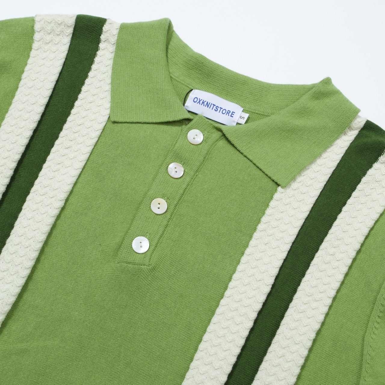 Men's 60s Green Vertical Stripe Knit Polo Shirt – Retro Mod Style - Image 9