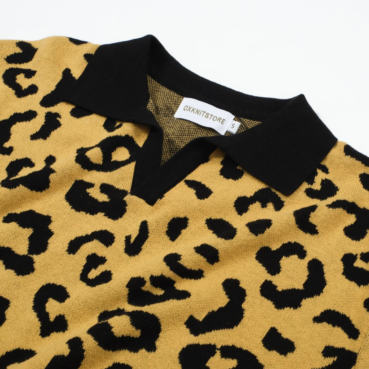 Men's 60s Leopard Print Knit Polo Shirt – Bold Yellow Retro Style - Image 7