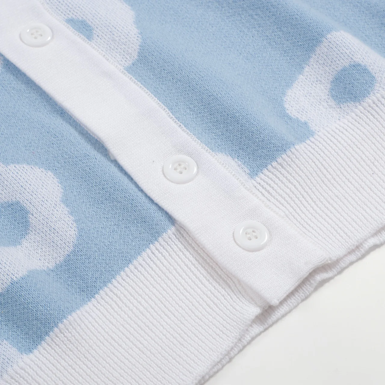 Men's 60s Light Blue Knit Polo Shirt – White Retro Floral Pattern - Image 6