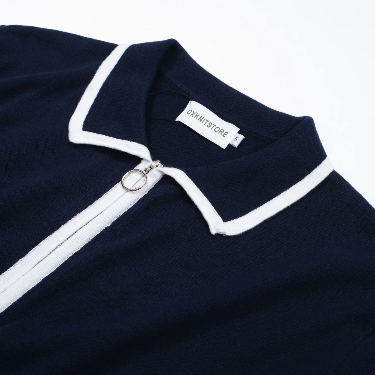 Men’s 60s Zip-Up Mod Jacket – Navy with White Trim - Image 3
