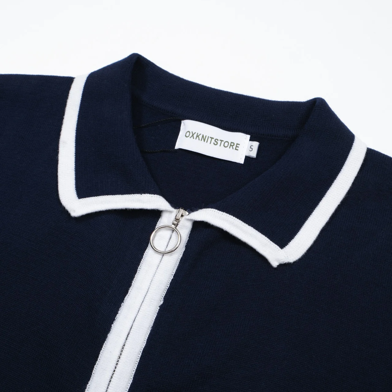 Men’s 60s Zip-Up Mod Jacket – Navy with White Trim - Image 8