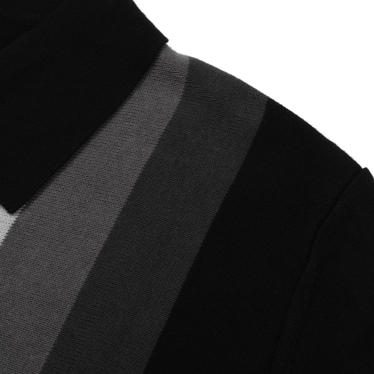 Men's 60s Monochrome Stripe Knit Shirt – Black, White & Grey Button-Up Polo - Image 5
