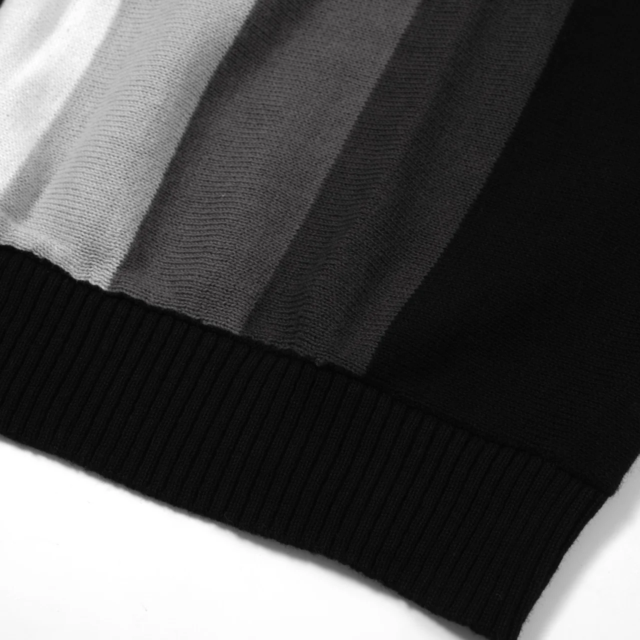 Men's 60s Monochrome Stripe Knit Shirt – Black, White & Grey Button-Up Polo - Image 8