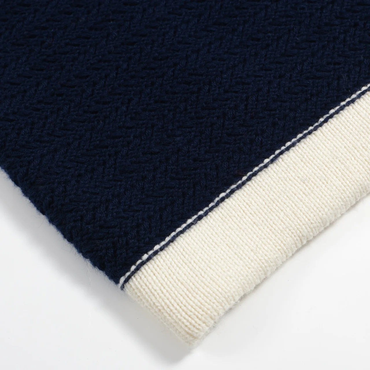 Men's 60s Navy Open Collar Polo – Mod Knit in Cream Trim - Image 5