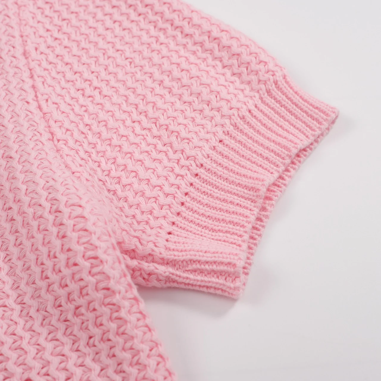 Men's 60s Mod Pink Waffle Knit Polo – Lightweight Retro V-Neck Shirt - Image 4