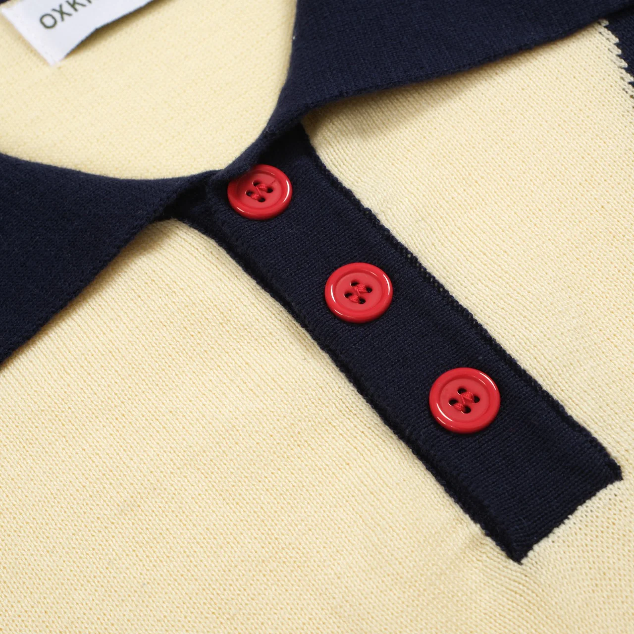 Men's 60s Star Print Knit Polo Shirt – Navy & Cream Retro Mod Style - Image 4