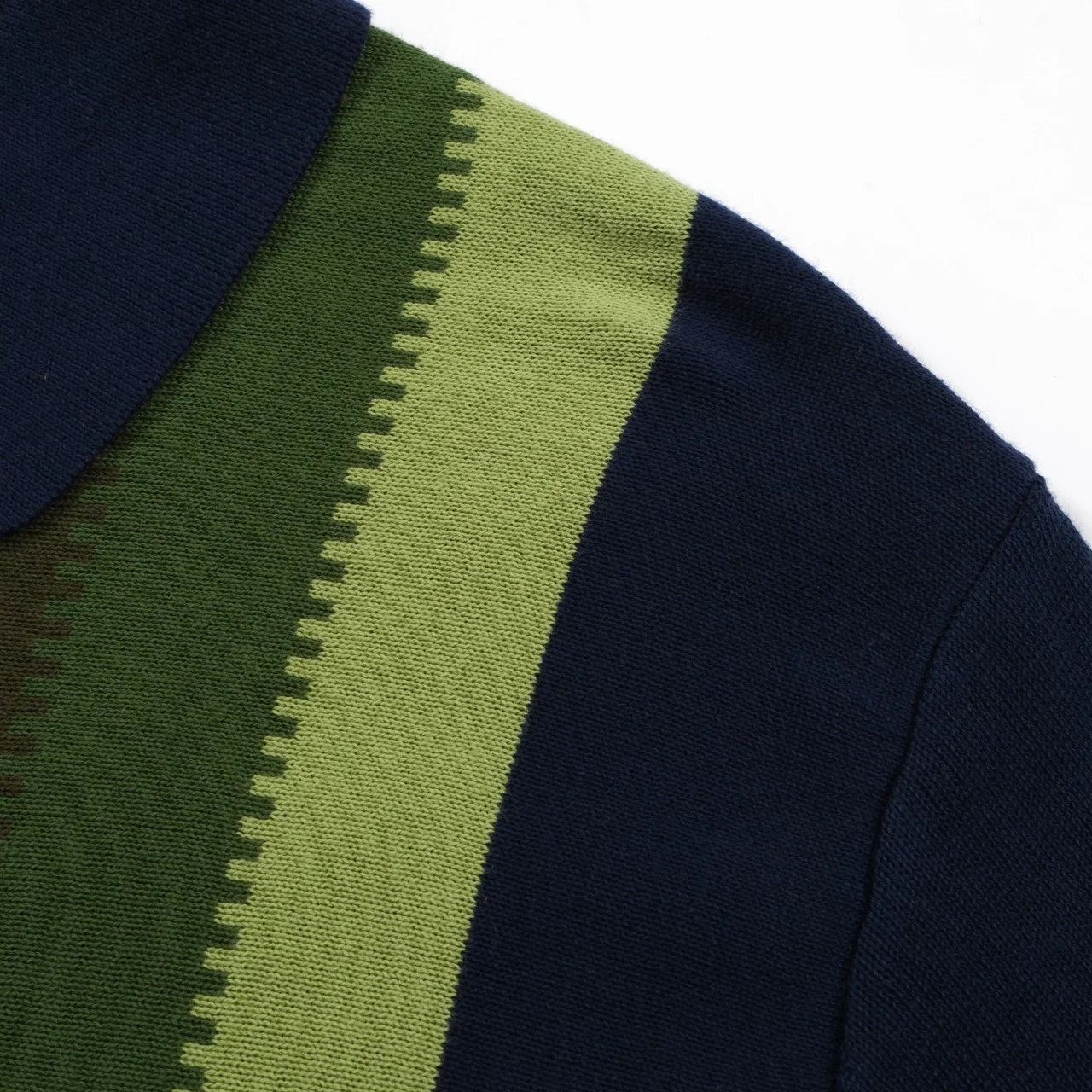 Men's 60s Gradient Stripe Knit Polo – Mod Vertical Panel Short Sleeve Shirt - Image 4