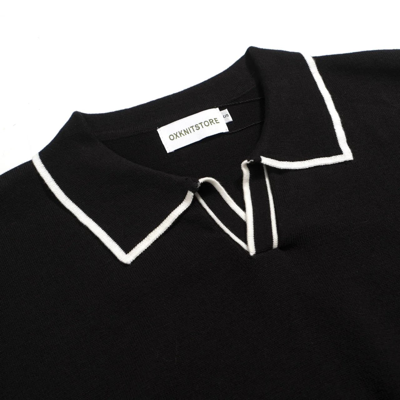Men's 70s Black Mod Polo – Contrast Tipped Retro Knit Shirt - Image 3
