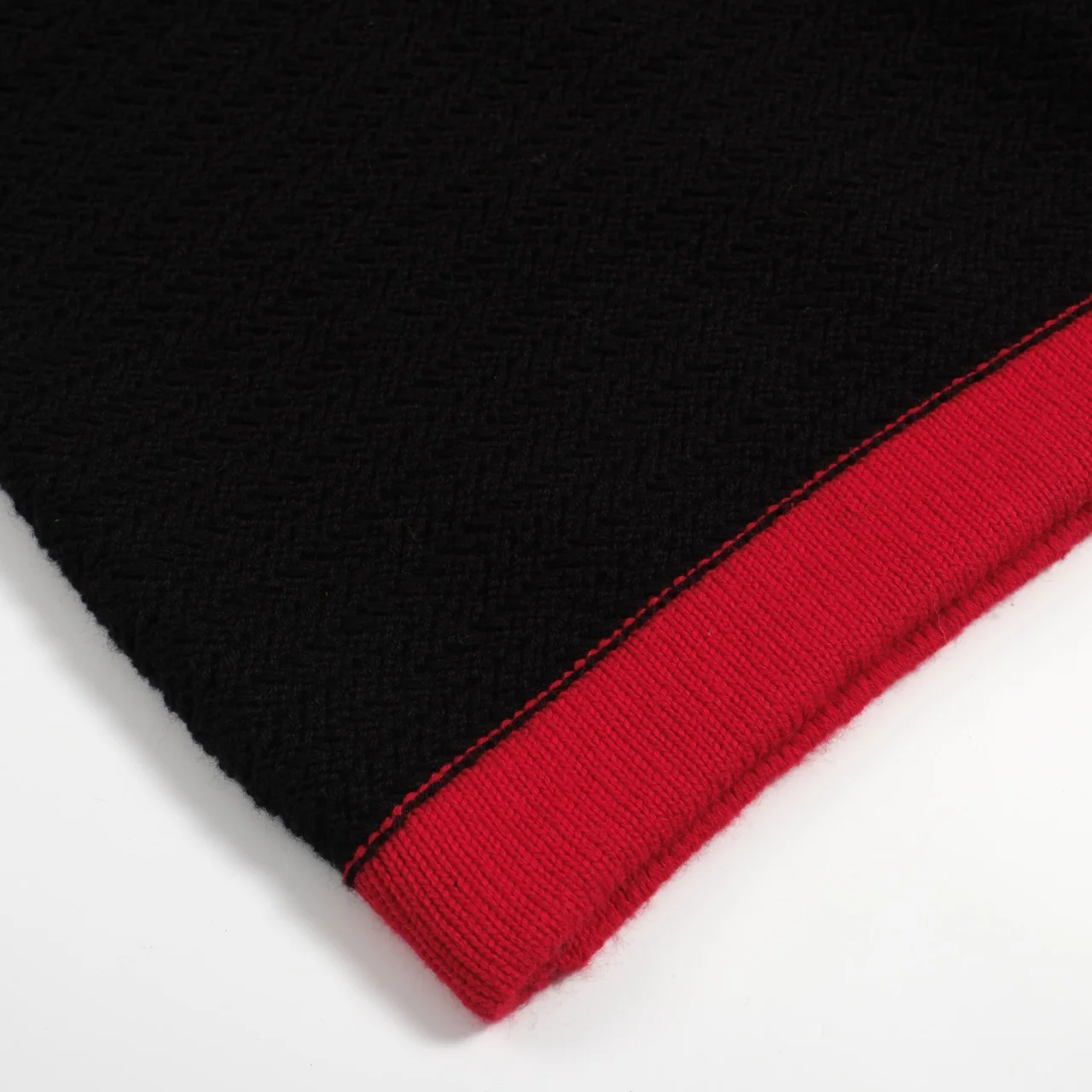 Men's 70s Black Retro Knit Polo – Red Contrast V-Neck Shirt - Image 4