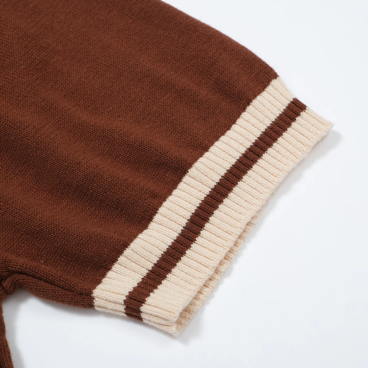 Men's 70s Brown Knit Tee – Retro Racing Stripe Shirt - Image 3