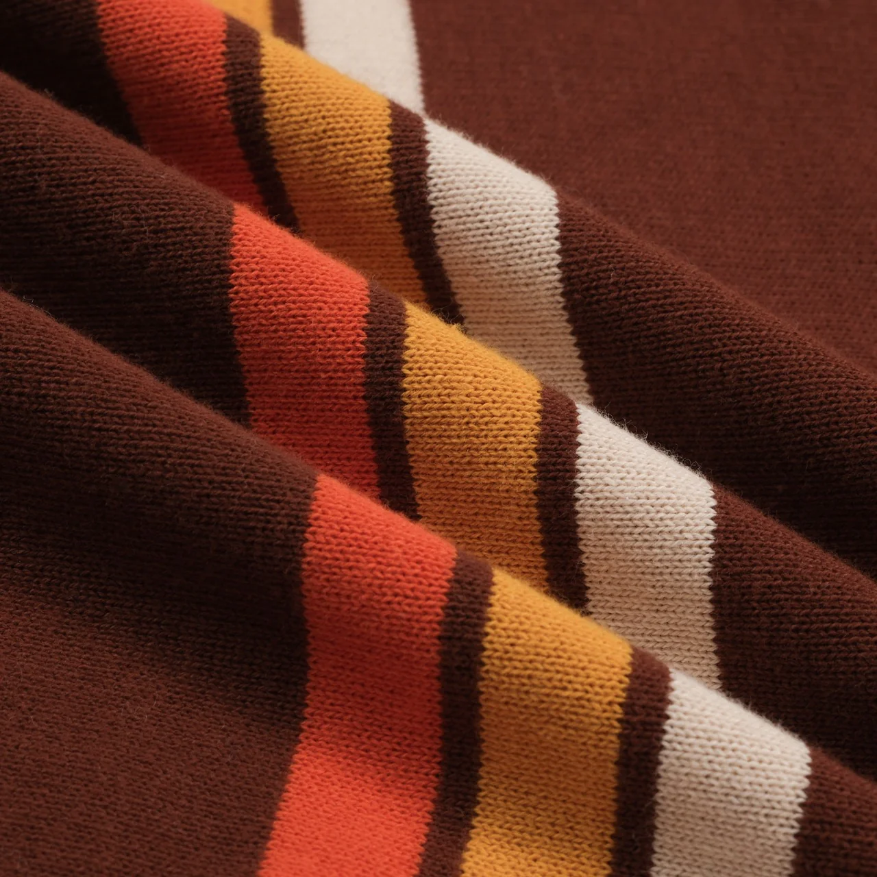 Men's 70s Brown Retro Knit Polo – Sunset Stripe V-Neck - Image 2